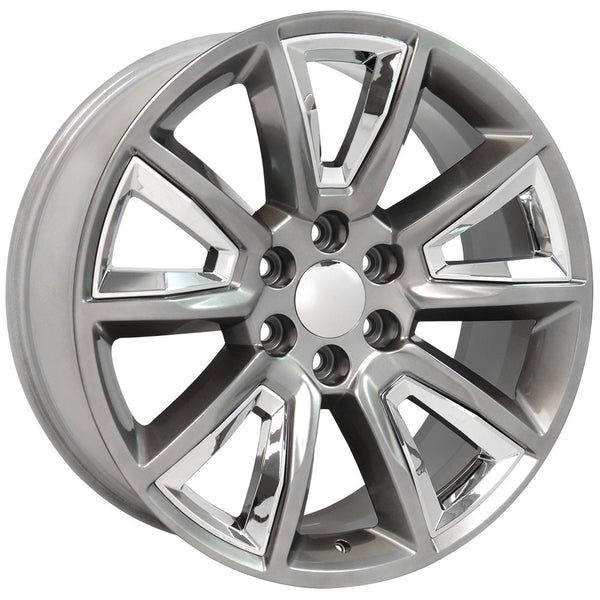 22" fits Chevrolet - Tahoe Replica Wheel - Hyper Black with Chrome Inserts 22x9 | Suncoast Wheels 22 inch OEM Chevy Wheels, factory Silverado 20 inch wheels, GMC replica wheels